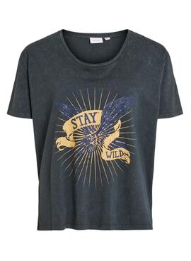 T-Shirt Vila Rock Stay Wild Schwarz für Damen.
