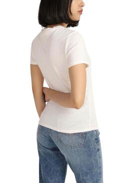 T-Shirt Tommy Jeans Flower Slim Weiß für Damen
