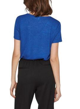 T-Shirt Vila Viamer V-Neck Lace Blau für Damen