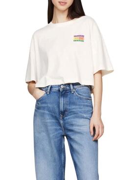 Tommy Jeans Oversize Sommer Weißes T-Shirt für Damen