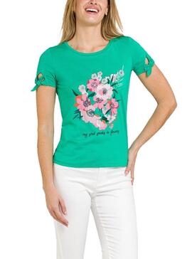 T-Shirt Naf Naf Embroidered Grün für Damen