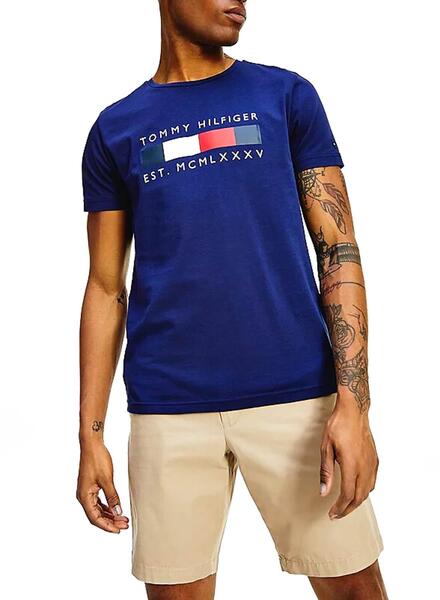 Hilfiger Blau Tommy T-Shirt Box Logo für Herren