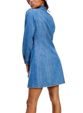 Kleid Tommy Jeans Chambray Blau für Damen