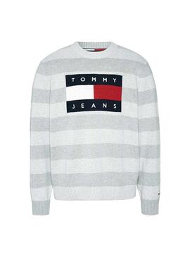 Pullover Tommy Jeans Flag Sweater Grau für Herren