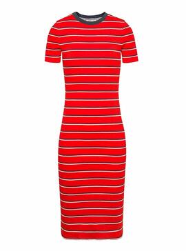 Kleid Tommy Jeans Striped Rib Rot für Damen