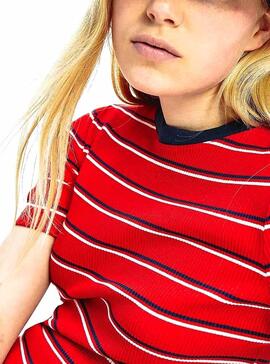 Kleid Tommy Jeans Striped Rib Rot für Damen