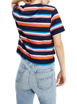 T-Shirt Tommy Jeans Boxy Crop Stripe Marineblau Damen