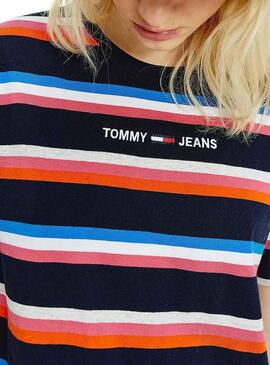 T-Shirt Tommy Jeans Boxy Crop Stripe Marineblau Damen