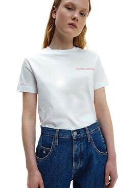 T-Shirt Calvin Klein Jeans Vertikal Weiss Damen