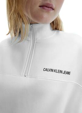 Sweatshirt Calvin Klein Institutionelle Weiss Damen