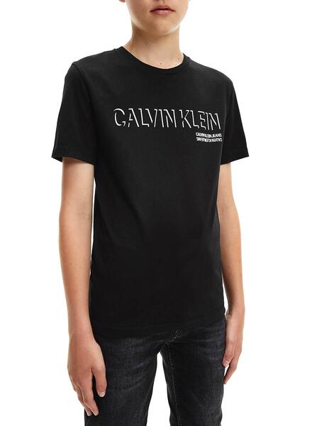 Junge T-Shirt Klein Calvin Schwarz Logo Shadow