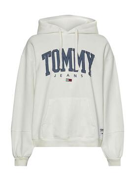 Sweatshirt Tommy Jeans Collegiate Weiss Kapuze