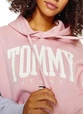 Sweatshirt Tommy Jeans Collegiate Rosa Block Cropped Für Damen