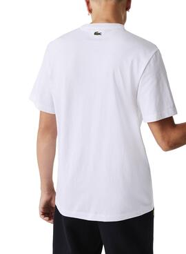 T-Shirt Lacoste Weiss Logo Gedruckt für Herren