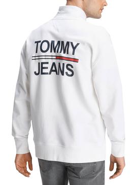 Sweatshirt Tommy Jeans Text Flag Stehkragen Weiss