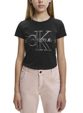 T-Shirt Calvin Klein Monogram Outline Schwarz Mädchen