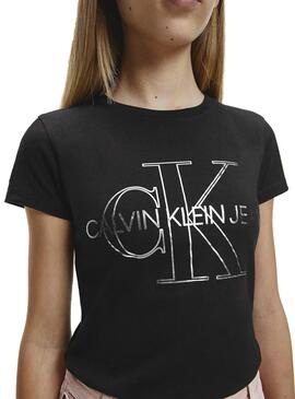T-Shirt Calvin Klein Monogram Outline Schwarz Mädchen
