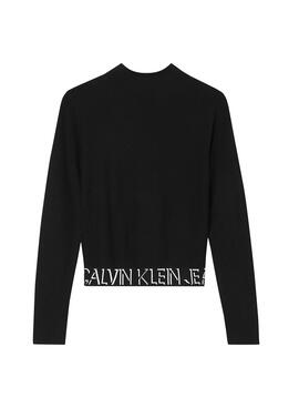 Pullover Calvin Klein Jeans Logo Slim Schwarz Damen