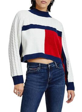 Pullover Tommy Jeans Crop Flag Für Damen