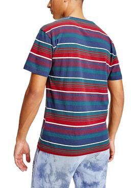 T-Shirt Tommy Jeans Lineares Logo Streifen Blau y rot