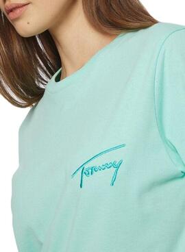 T-Shirt Tommy Jeans Signatur Grün für Damen