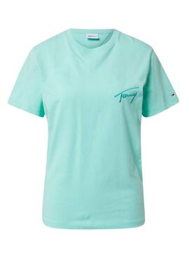 T-Shirt Tommy Jeans Signatur Grün für Damen
