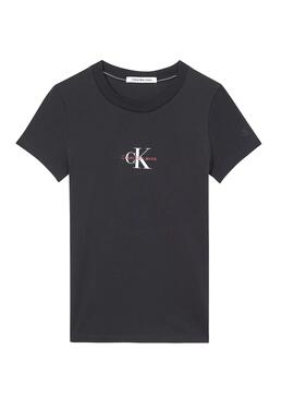 T-Shirt Calvin Klein Monogram Slim Schwarz Damen