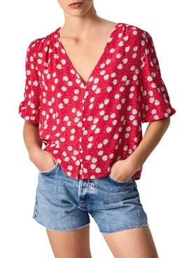 Top Pepe Jeans Lorena bedruckte Blumen Rot Damen