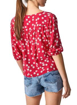 Top Pepe Jeans Lorena bedruckte Blumen Rot Damen