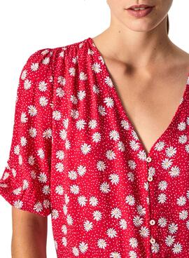 Top Pepe Jeans Lorena bedruckte Blumen Rot Damen