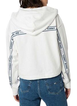 Sweatshirt Tommy Jeans Bxy Crop Taping Weiss Damen
