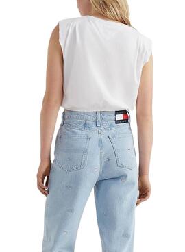 T-Shirt Tommy Jeans Crop Elasticated Weiss Damen