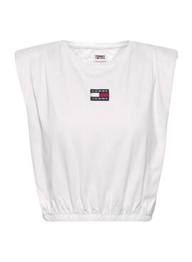 T-Shirt Tommy Jeans Crop Elasticated Weiss Damen