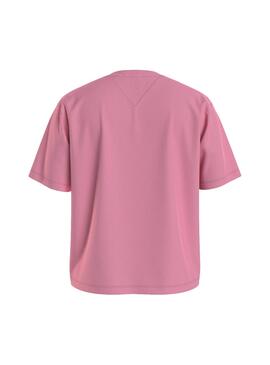 T-Shirt Tommy Jeans Linear Logo Rosa Für Damen