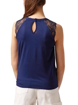 T-Shirt Naf Naf Puntillas Marineblau für Damen