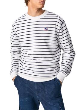 Sweatshirt Pepe Jeans Darrel Streifen Weiss Herren