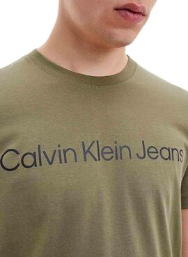 T-Shirt Calvin Klein Logo Grün für Herren