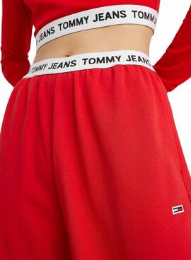 Hose Tommy Jeans Logo Rot für Damen