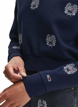 Sweatshirt Tommy Jeans Crop Logos Marineblau für Damen