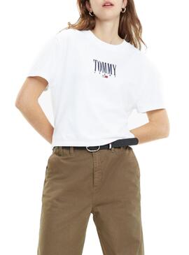 T-Shirt Tommy Jeans Stickerei Weiß Damen