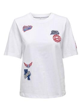 T-Shirt Only Kina Aufnäher Weiss für Damen