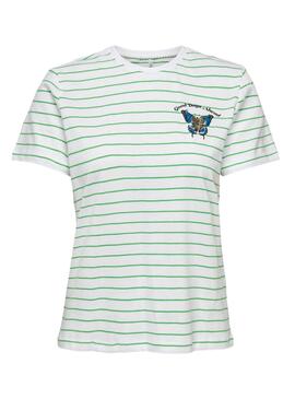T-Shirt Only Kita Streifen Schmetterlinge Weiss Damen