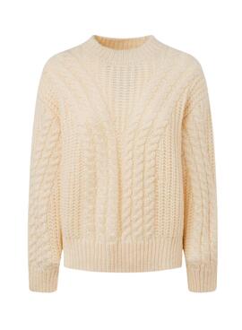 Pullover Pepe Jeans Trenzado Beige für Damen