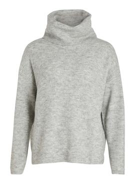 Pullover Vila Vicilia Rollkragenpullover für Damen Grau