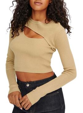 Pullover Only Liza Peek a Boo für Damen Beige