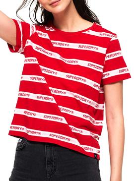 T-Shirt Superdry Cote Stripe Rot Frau