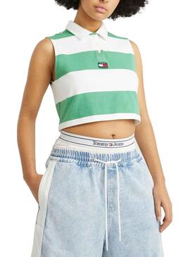 Polo Tommy Jeans Stripe Grün für Damen
