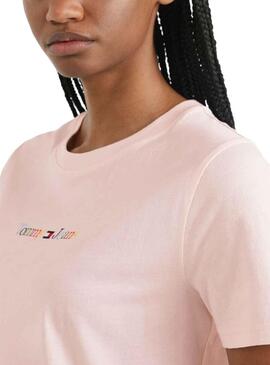 T-Shirt Tommy Jeans Serif Rosa für Damen