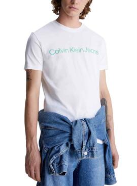 T-Shirt Calvin Klein Logo Slim Weiss für Herren