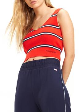 Top Tommy Jeans Knitted Stripe Rot Damen